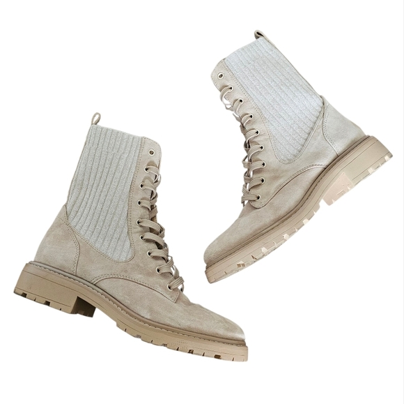 Sam Edelman Suede Boots Womens Lydell Lace Up Ankle Combat Boot In Khaki Brown - Picture 2 of 9